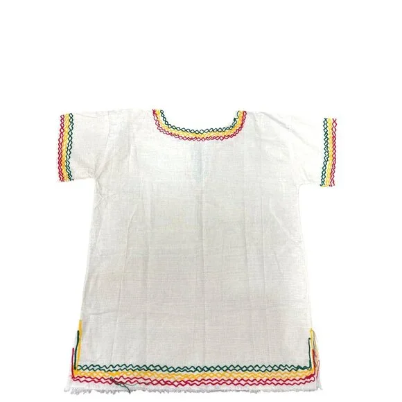 CCC Vintage Ethnic Unisex Top With Colorful Embroidery V Neck Beige Colorful Tri - Picture 3 of 6